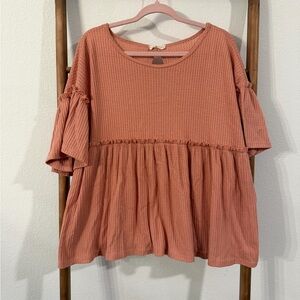 Entro Peach Short Sleeve Ruffle Top